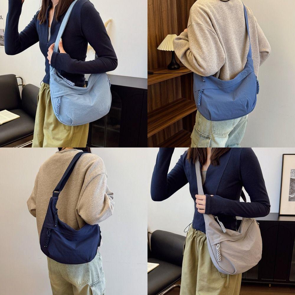 New Canvas Crossbody Bags Korean Simplified Lightweight Shoulder Bag Solid Color Large Capacity Dumpling Bag Women