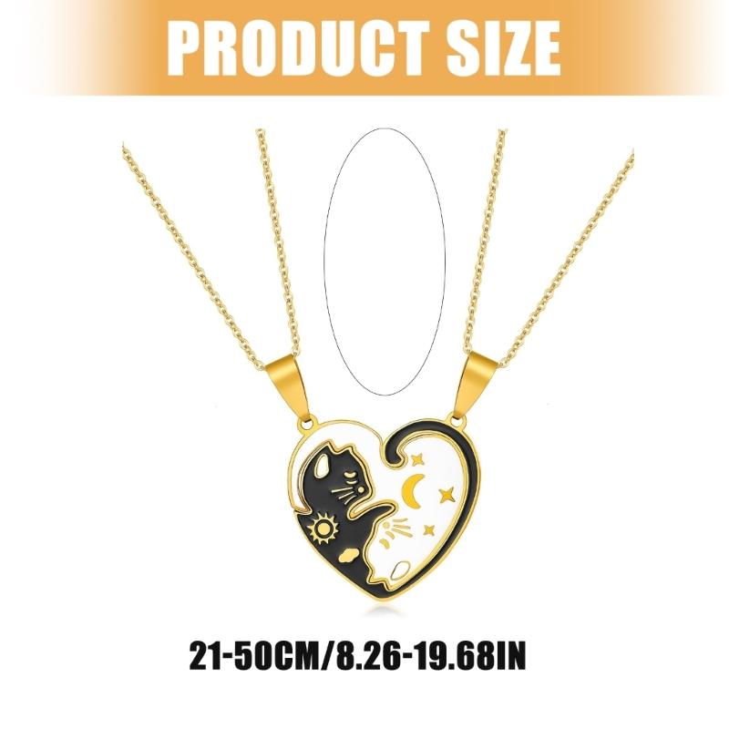 Comfort Couple Necklaces Featuring Adorable Cats Black and White Design Metal Neck Chain Jewelry for Him and Her