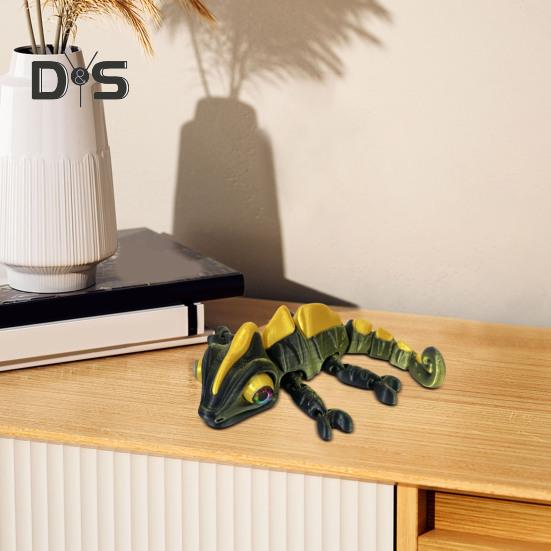 3D Printed Chameleon Figurine Movable Eyes Mini Lizard Figure Articulated Animal Model Toy Home Office Bookshelf Desktop Decoration Ornament