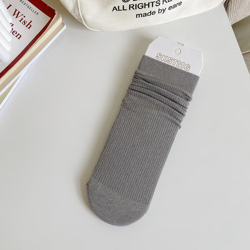 Female Spring and Autumn All Match Solid Color Vertical Bar New Simple Straight Tube Stack Cotton Socks