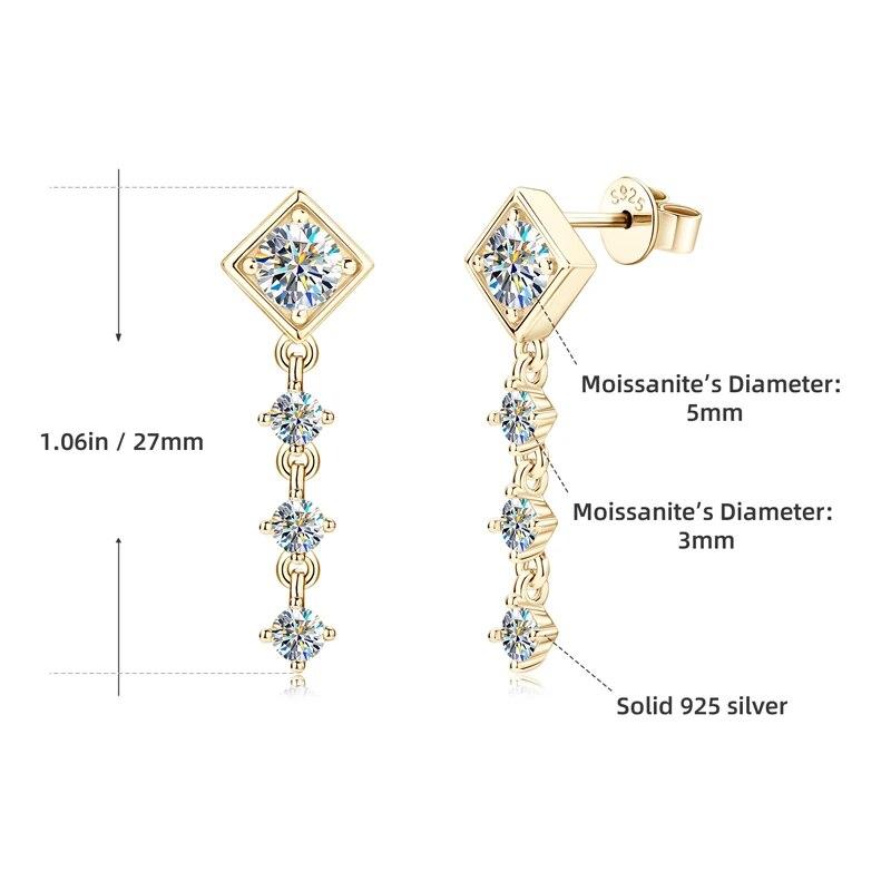 Boucles d'oreilles pendantes en moissanite couleur D, 5 mm et 3 mm, pour filles, 100 % argent 925, bijoux tendance, accessoires, cadeau d'anniversaire