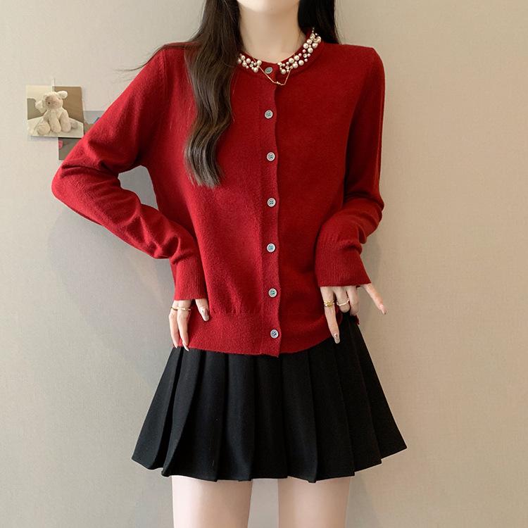 Plus Size Women s Elegant French Beaded Long Sleeve Knit Top L
