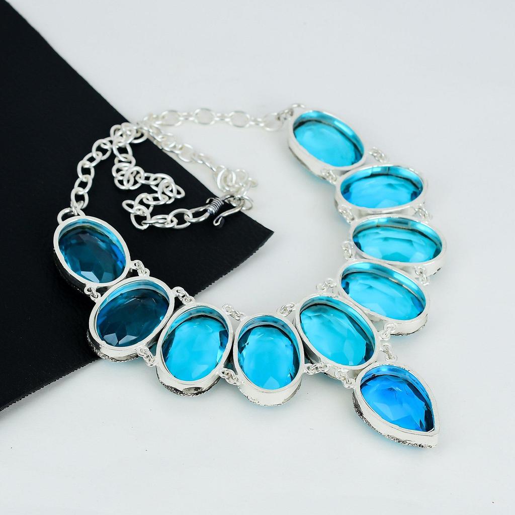 Delikatny Kamień Topazu Błękitnego Ręcznie Robiony Naszyjnik Srebro Sterlingowe 925 Elektroformowane, Topaz Błękitny Srebrny Dla Żony Naszyjnik Unisex Prezenty Ślubne