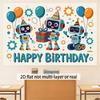 Sfondo Felice Compleanno Robot 2D Blu-Verde Arancione Sfondo Fotografia Bambini