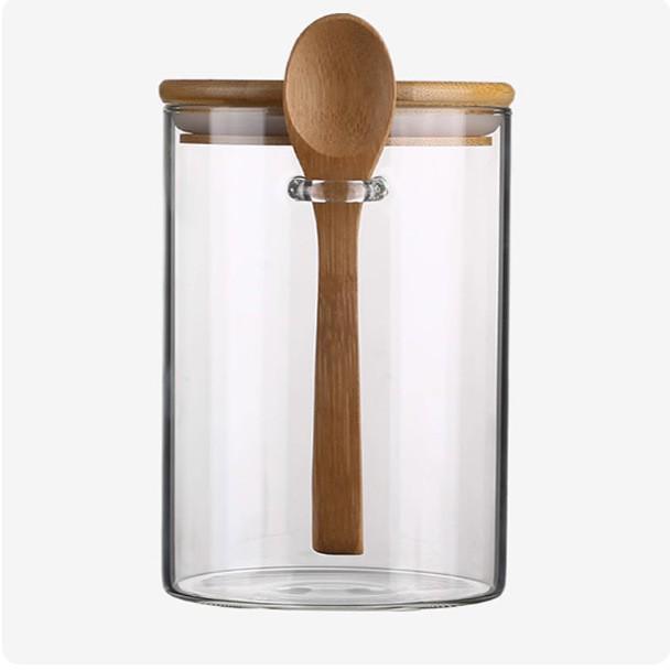 

Round Glass Spice Jars with Bamboo Lids and Wooden Spoons - Coffee Bean Storage Sealed Containers 8.5*10cm Sealed Jar with Spoon
