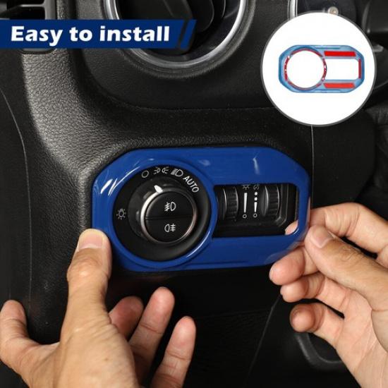 Blue Headlight Switch Button Panel Decor Cover Trim For 18-23 Jeep Wrangler JL