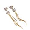 Light luxury, high-end sense, exquisite three zircon love fringed earrings, female temperament, fashionable and versatile, niche design earrings
