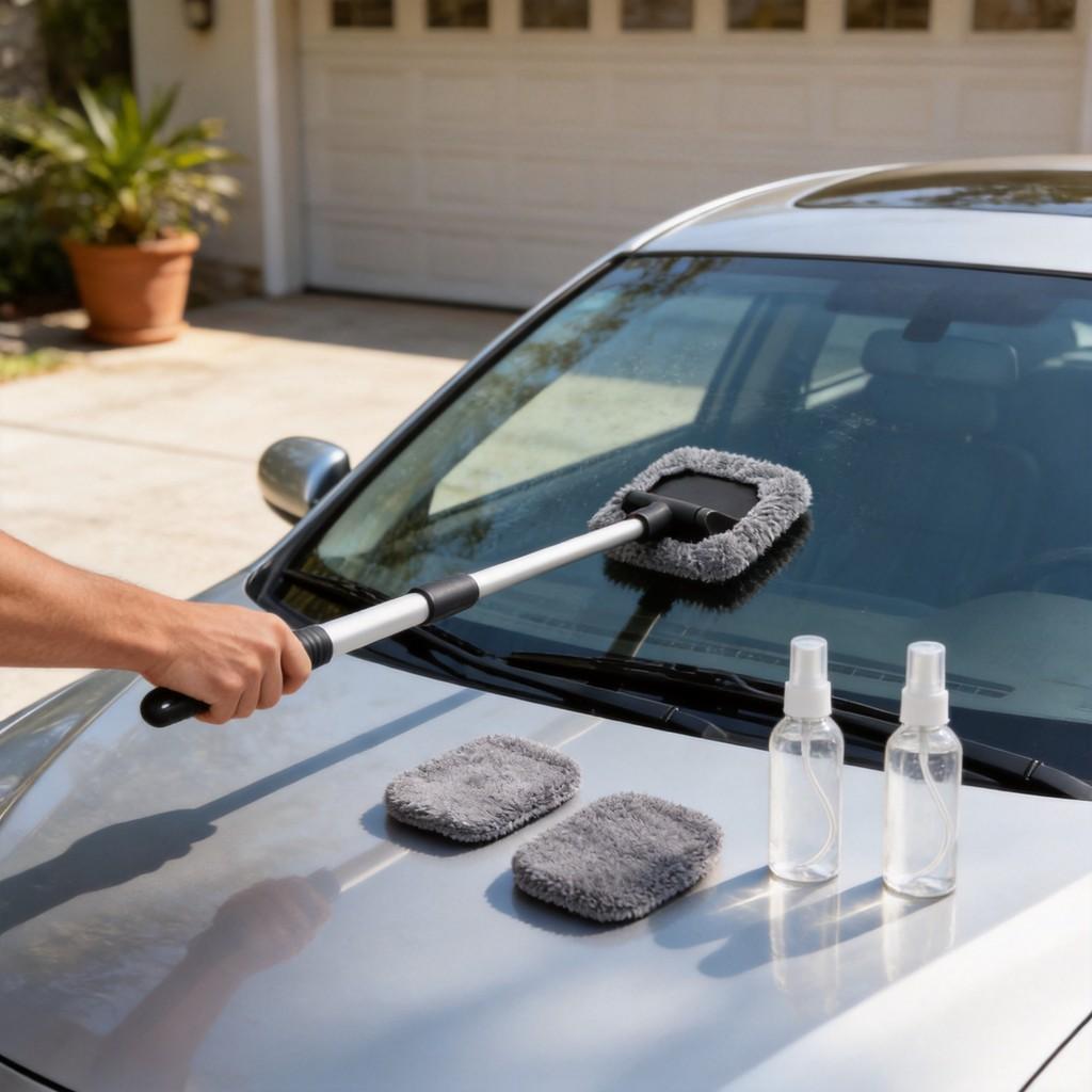 Car Windshield Cleaning Tool With Telescopic Handle And Microfiber For Spotless Glass