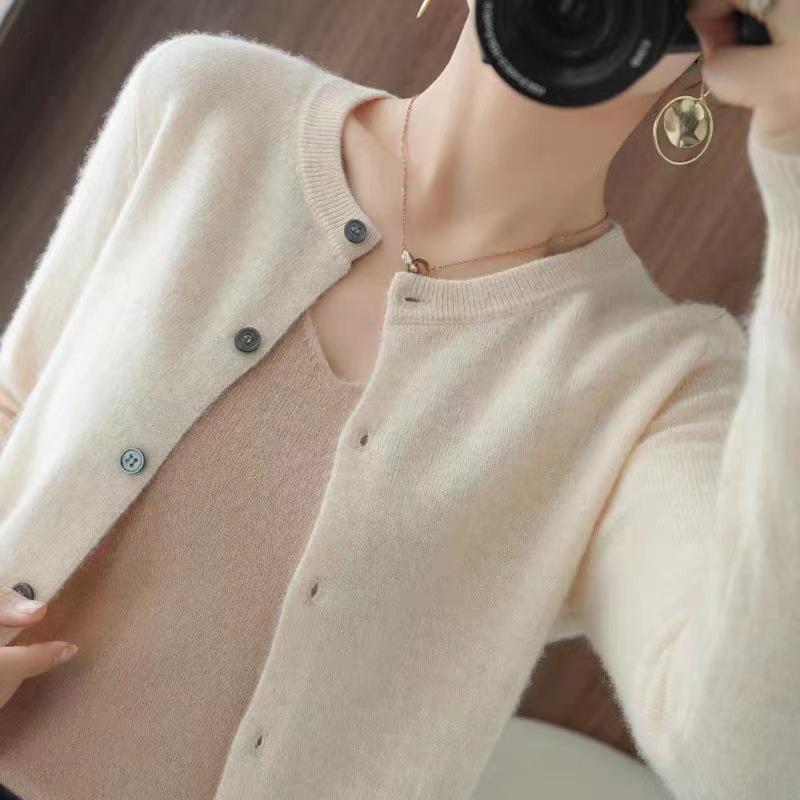 

Women s 100% Pure Wool Cashmere Cardigan - Knitted Spring/Autumn 2025 Sweater Coat XL