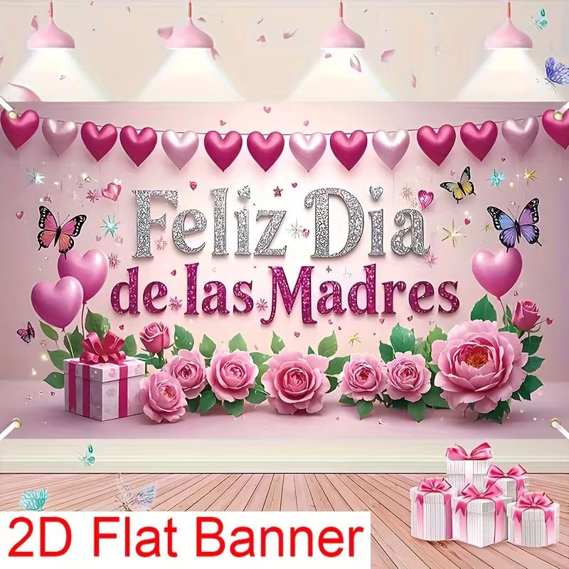 

2D Spanish Mother s Day Background Cloth with Feliz Dia de las Madres Text & Roses Banner 59x51.1inch/150*130cm