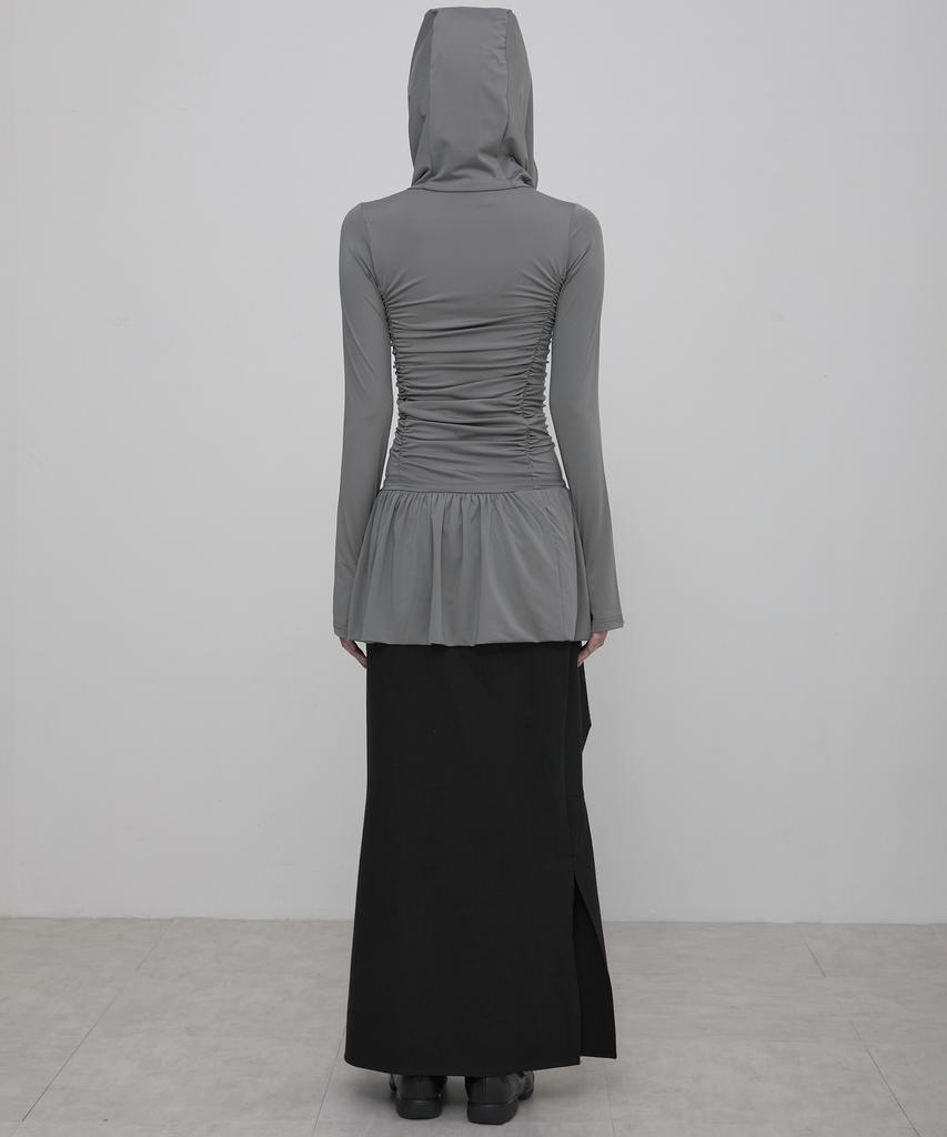 Peulleeoeob Hooded High Neck Long Dress (Fl-185_Gray)