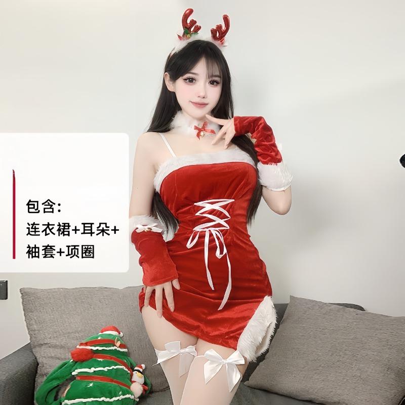 Sexy new year's day christmas uniform sexy lingerie velvet nightdress cosplay new c robe suit