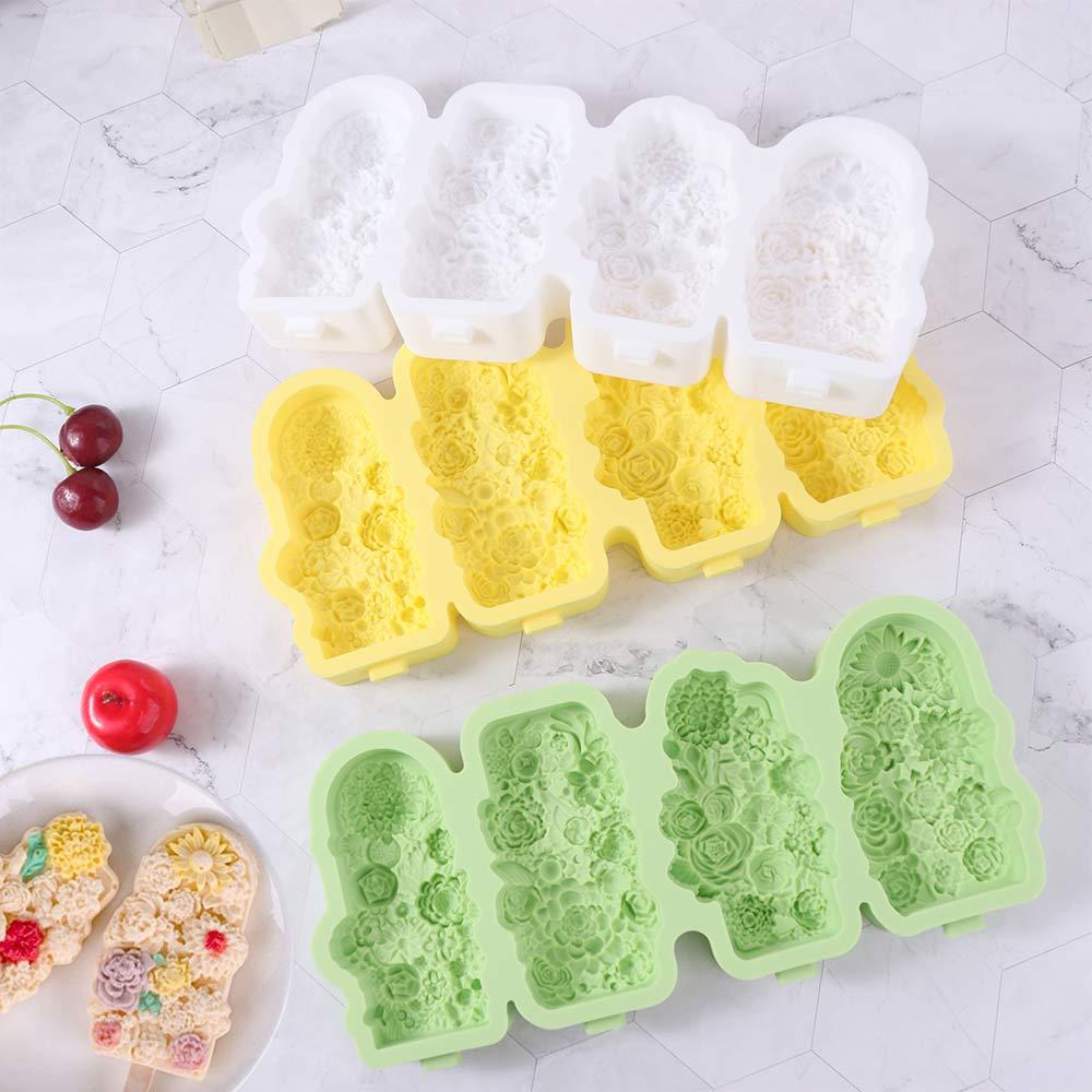 Food Grade Carved Flower Popsicle Mold Silicone Popsicles Maker Flower Ice Cream Molds for Home