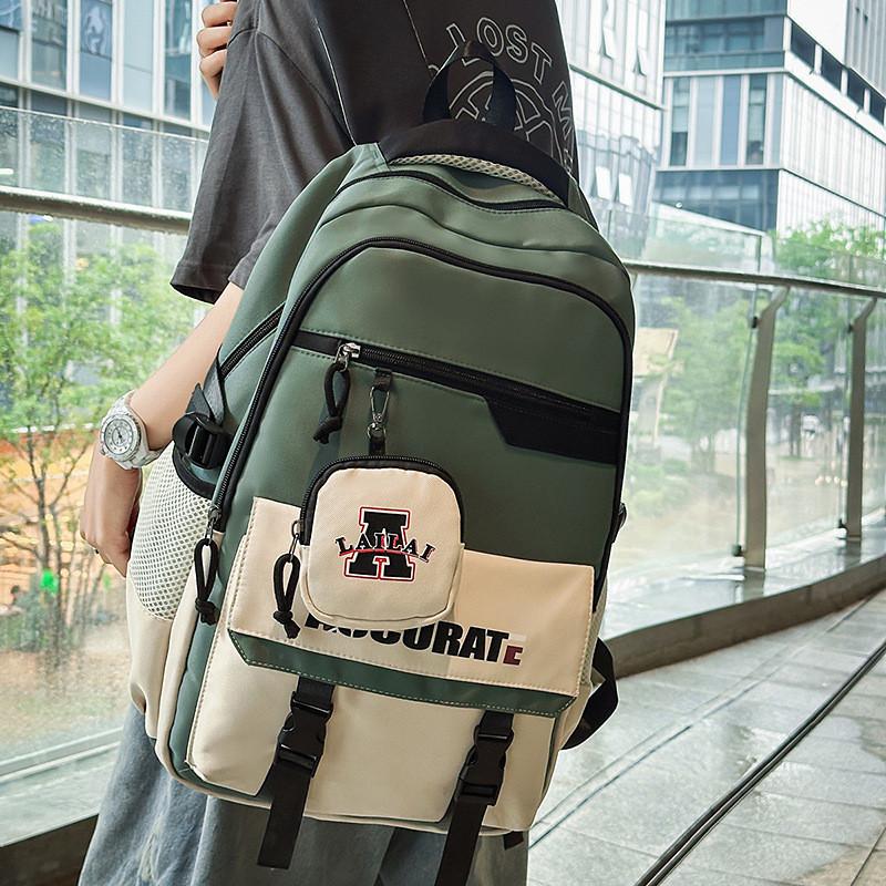 Blocked Fashionable Color Letter Printed Large Capacity Student Backpack