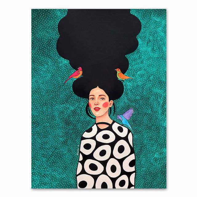 Abstrakte Mädchen Haar Blume Vogel Wand Kunst Leinwand Malerei Nordic Poster Und Drucke Vintage Wand Bilder Für Wohnzimmer Dekor kein Rahmen