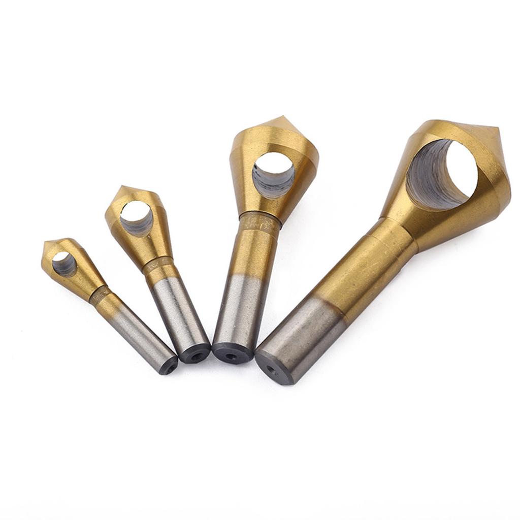 4Pcs Titanium Coated Deburring Bit Heavy Duty Countersink Chamfer Tool for Plastic Aluminum Stainless Steel Copper Sheet