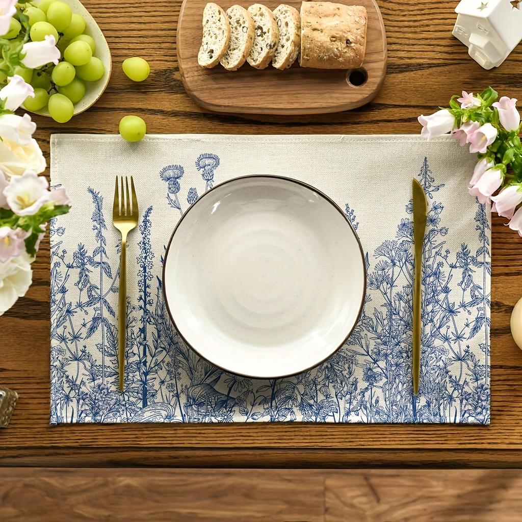 VIKAMA Mori Plant Placemats Blue and White Dandelion Thistle Scandinavian Style Restaurant Afternoon Tea Decoration