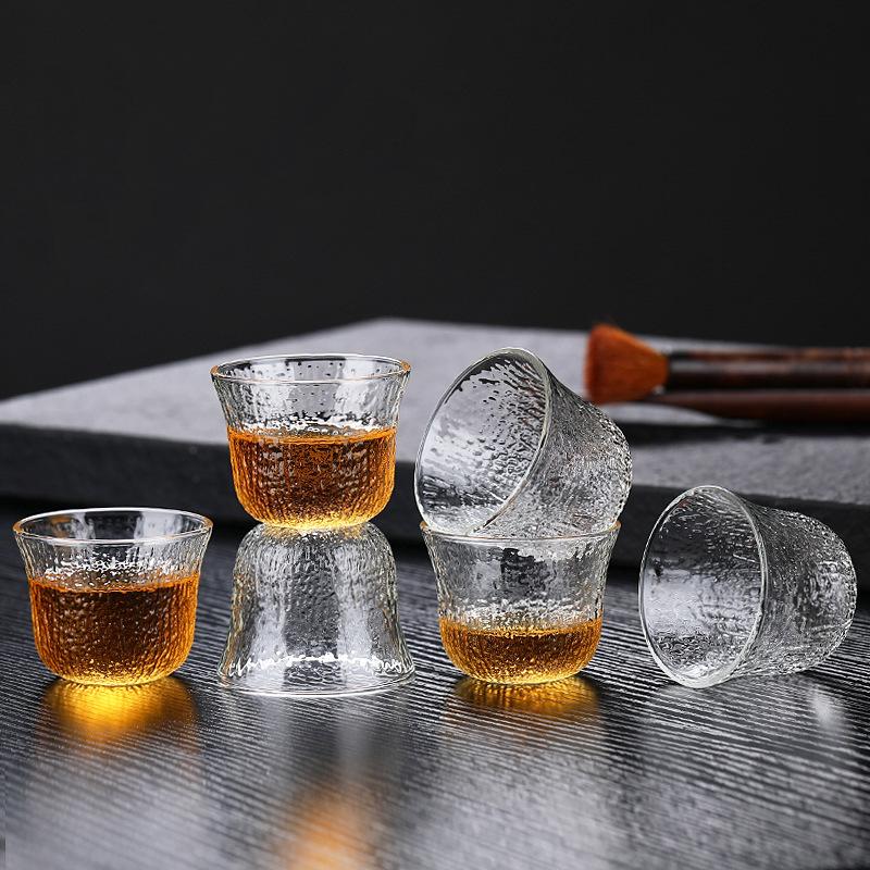 Glass Small Tea Cup with Heat-resistant Hammer Pattern Japanese Transparent Thickened Kung Fu Tea Set Tea Bowl