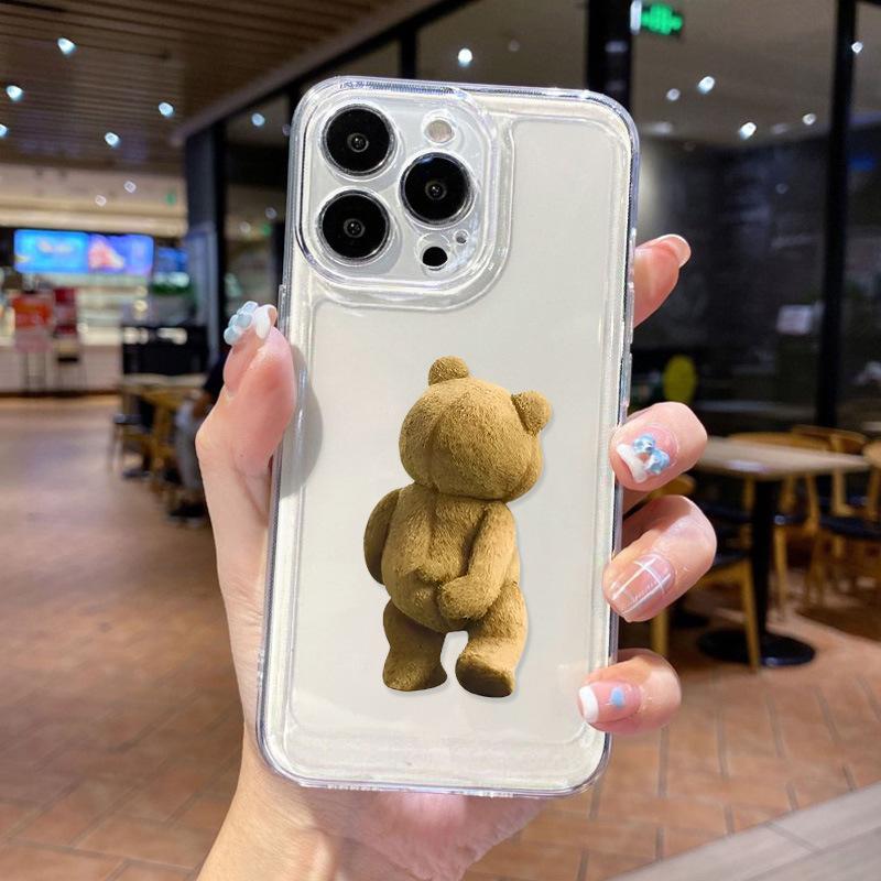 Applicable iPhone17promax Back Teddy Bear Space Phone Case Apple 16 Transparent 14/15 Niche X
