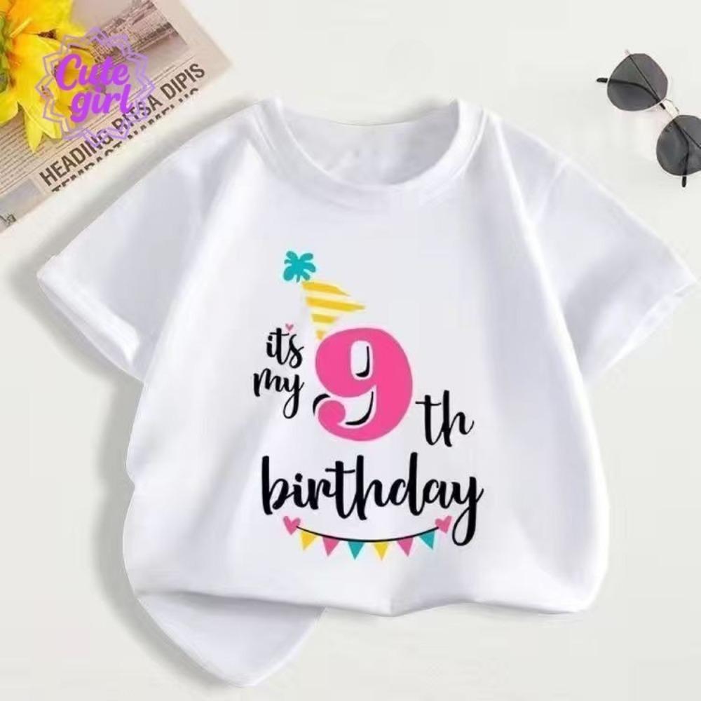Girl's T-shirt and Children's Short Shirt with Birth Date Number Printed with "birthday"
