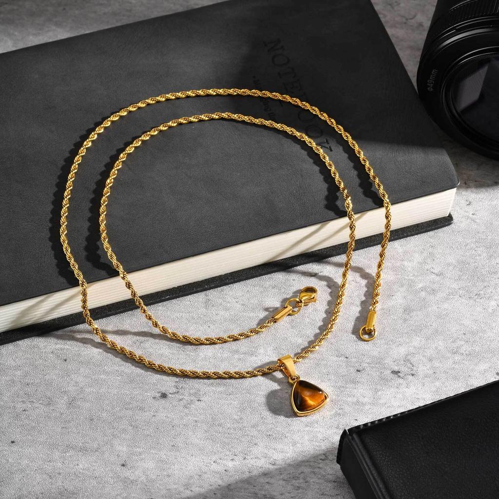 Trendy Natural Oval Necklace for Men Boys,Waterproof Small Natural Stone Geometric Pendant,Energy Magnetic Field Jewelry Gift