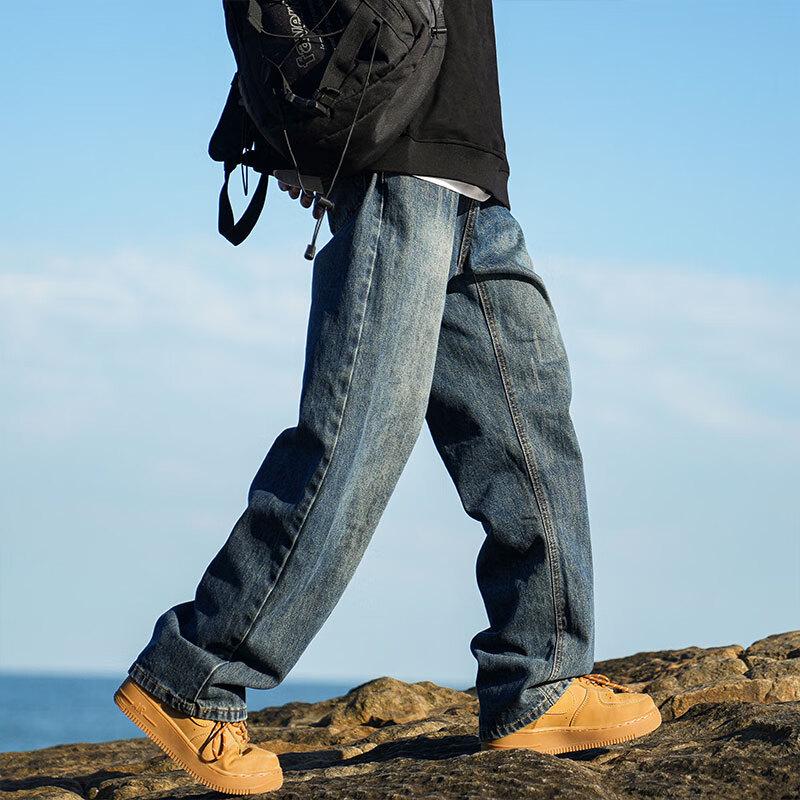 SWAMP AREA Men's Vintage Washed Loose Fit Straight Leg Jeans