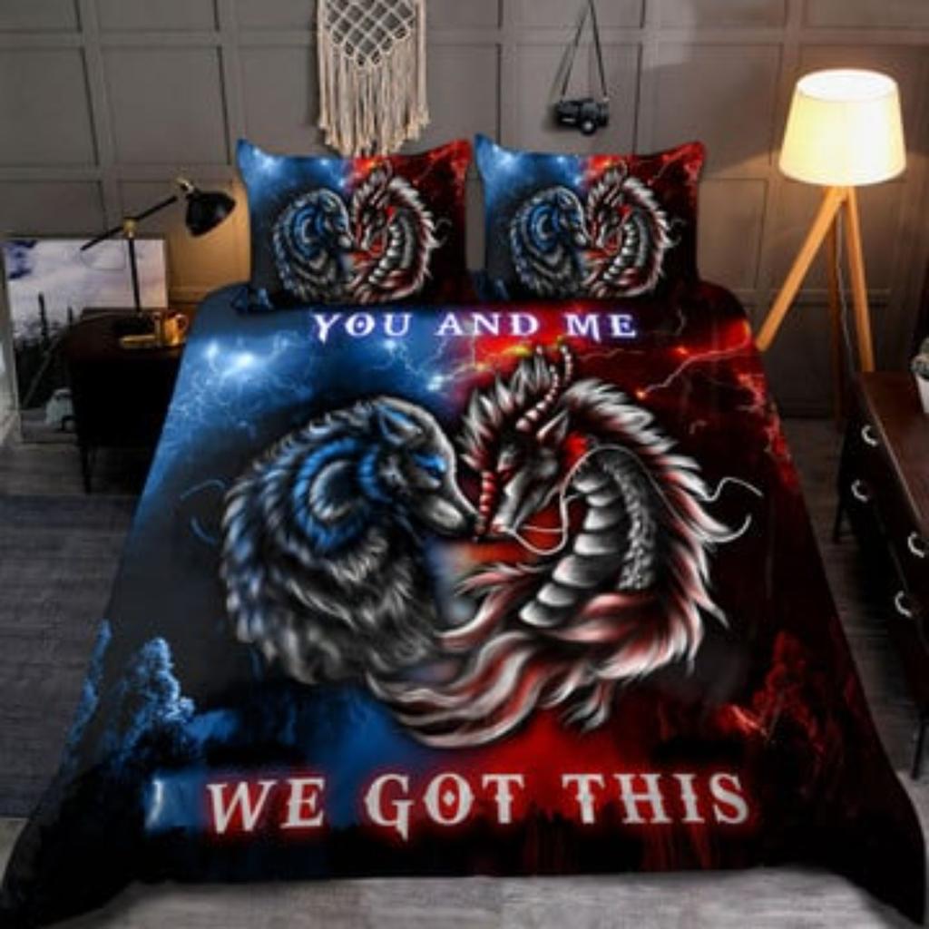 Bettbezug-Set Tmarc Tee Drache und Wolf Mandala Bettwäsche-Set Schlafzimmerdekor