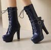 Women Punk Style Lace-Up Ankle Boots Belt Buckle Platform High Heels Short Boot Female White Autumn Winter Round Toe Shoes