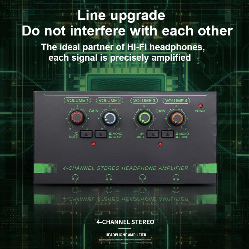 4/6 Channels Mini Audio Stereo Headphone Amp Volume Control Ultra Low-Noise Audio Mixer 6.35/3.5mm Input for Stage and Studios