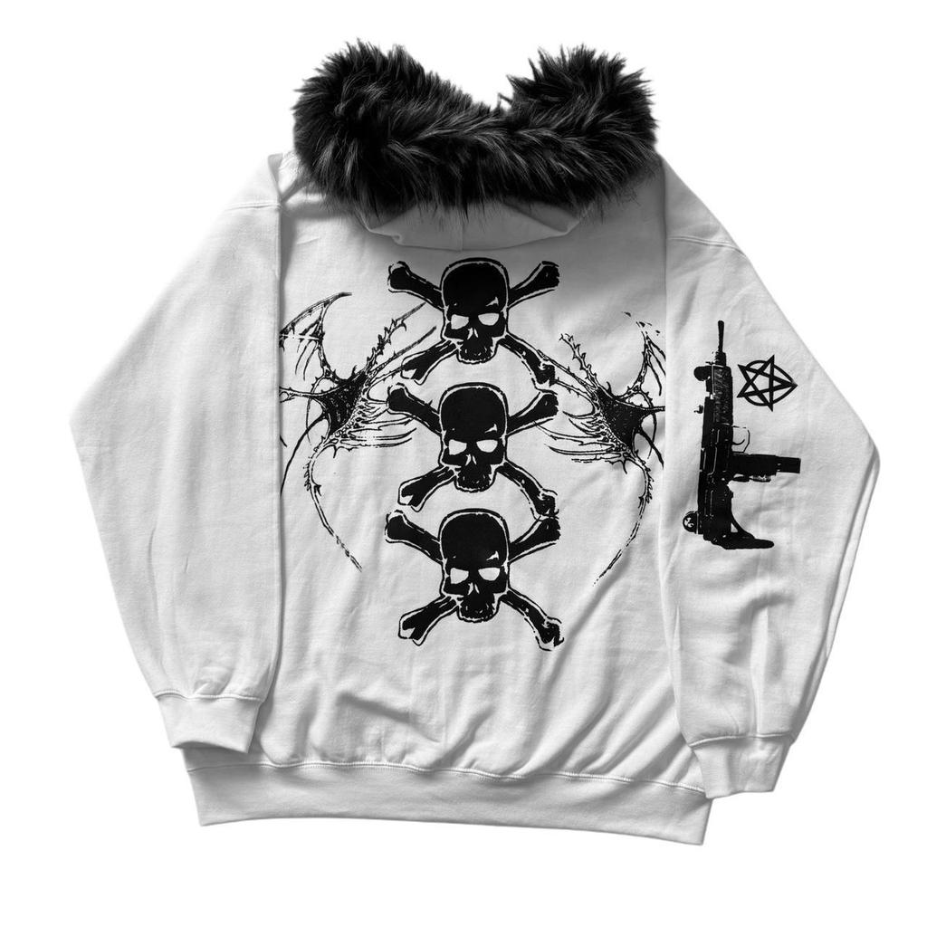 Sweater Zipper Hoodie Men's Skull Print Spring and Autumn Plush Cap Design Zipper Cardigan Jacket Top