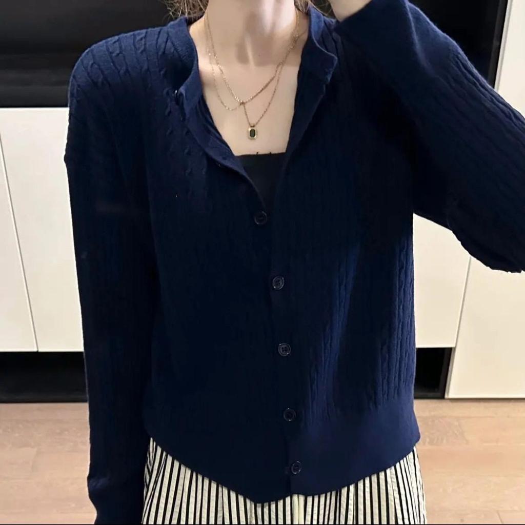 Autumn Long Sleeve Embroidered Knitted Cardigan for Women with Soft Waxy Thin Fried Dough Twists Sweater Coat for Women