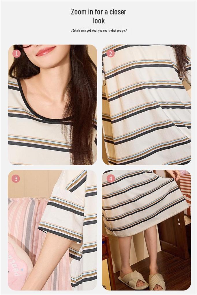 2026 Women's Cute Pajamas - Stretch Cotton-Blend, Short Sleeve Nightgown with Chest Pads for Summer