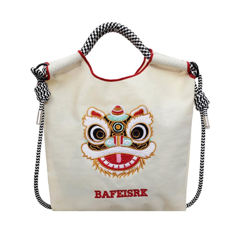 Nylon Embroidered Large Capacity Shoulder Bag Trendy Crossbody Tote Bag Single Strap Korean Style Handbag Fashion Drawstring Bag