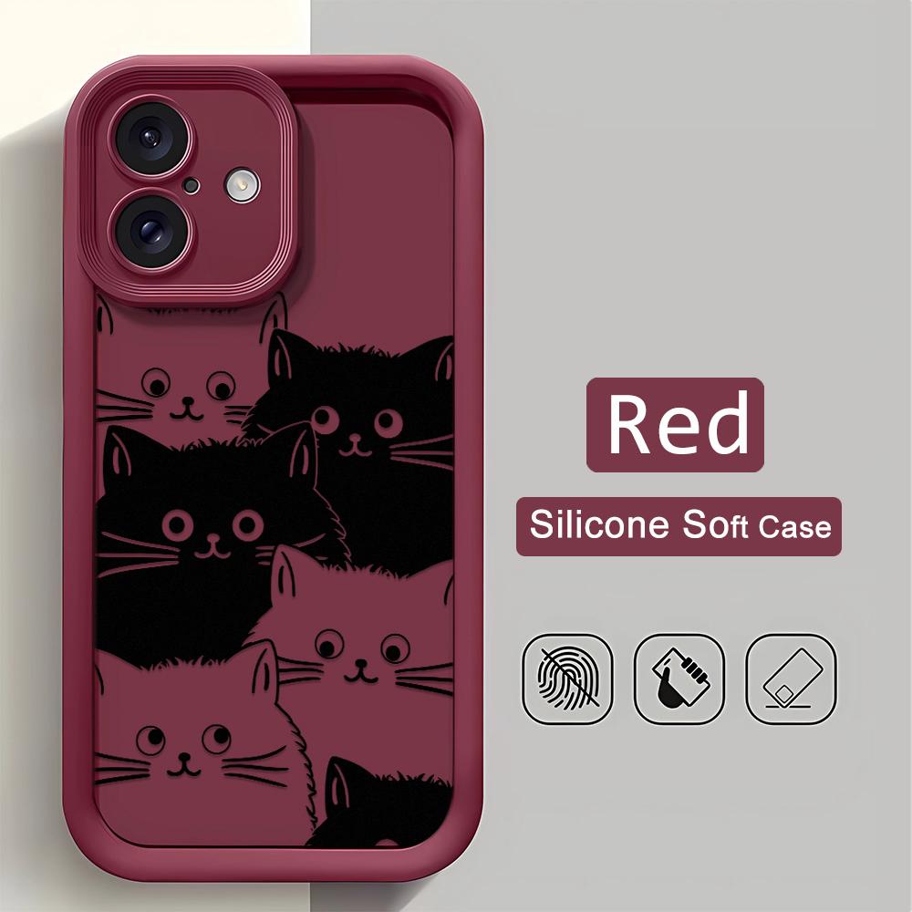 Cute Cartoon Cat Phone Case iPhone 15 Pro Max 11 12 13 16 14 Plus Silicone Shockproof Case Lens Protector Shell