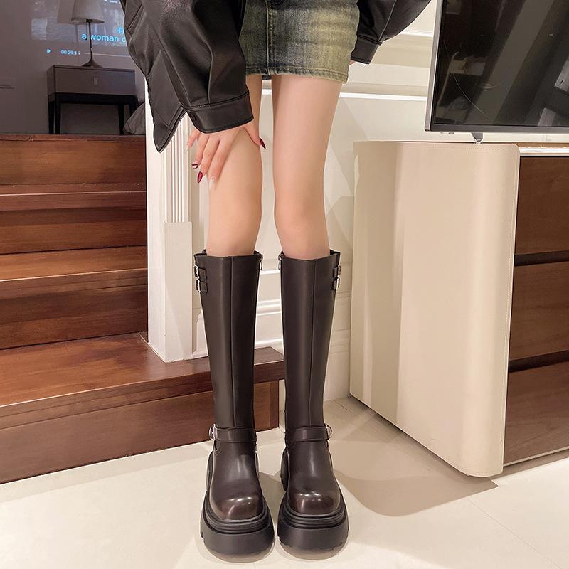 7Cm Thick-soled Long Knight Boots Women's Velvet 2025 Winter New Small Height-increasing Retro But Knee-high Boots