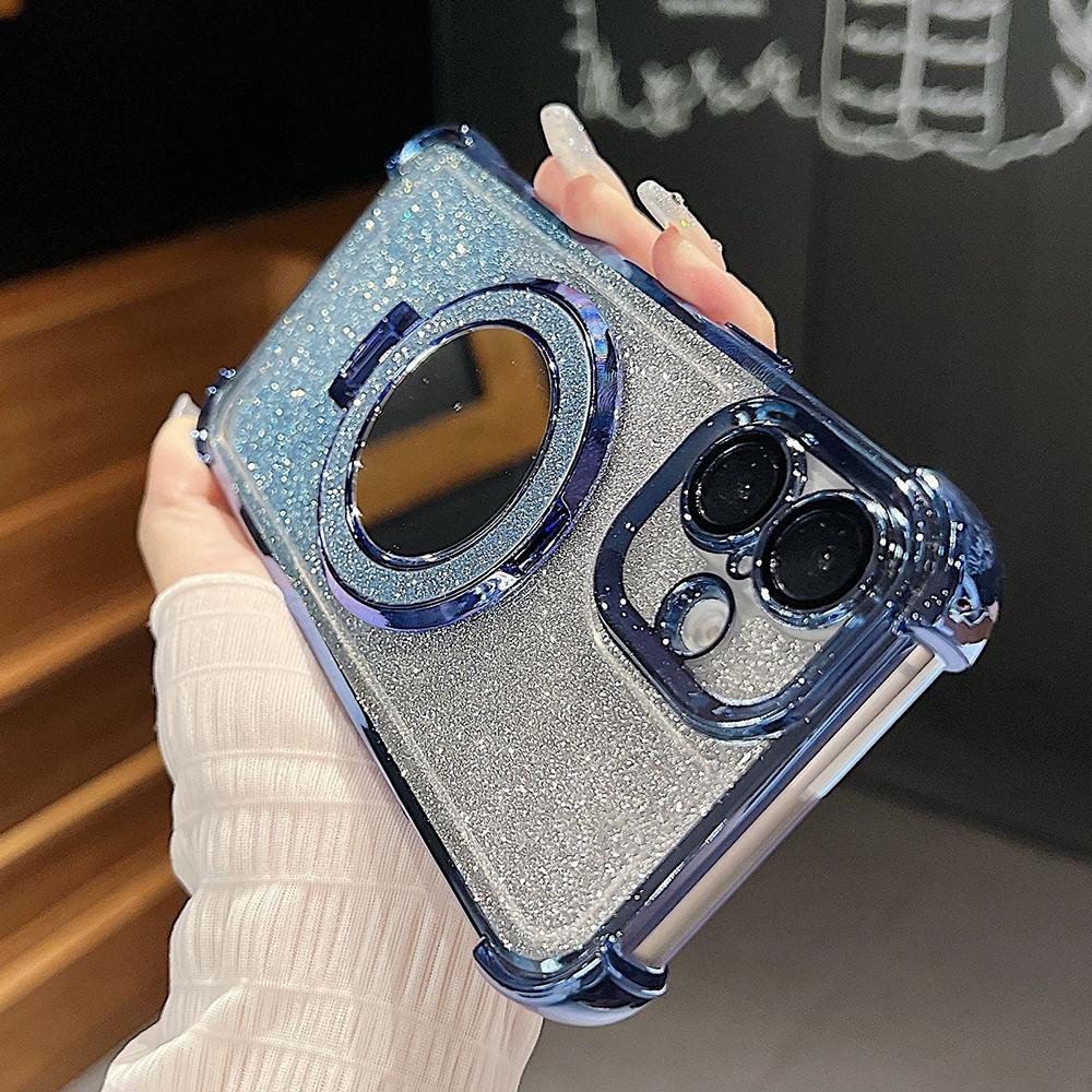 Plating Flash Mirror Holder Stand Weiches Silikon Vier Ecken Luftkissen Stoßfeste Schutzhülle für OPPO Reno Realme OnePlus Vivo