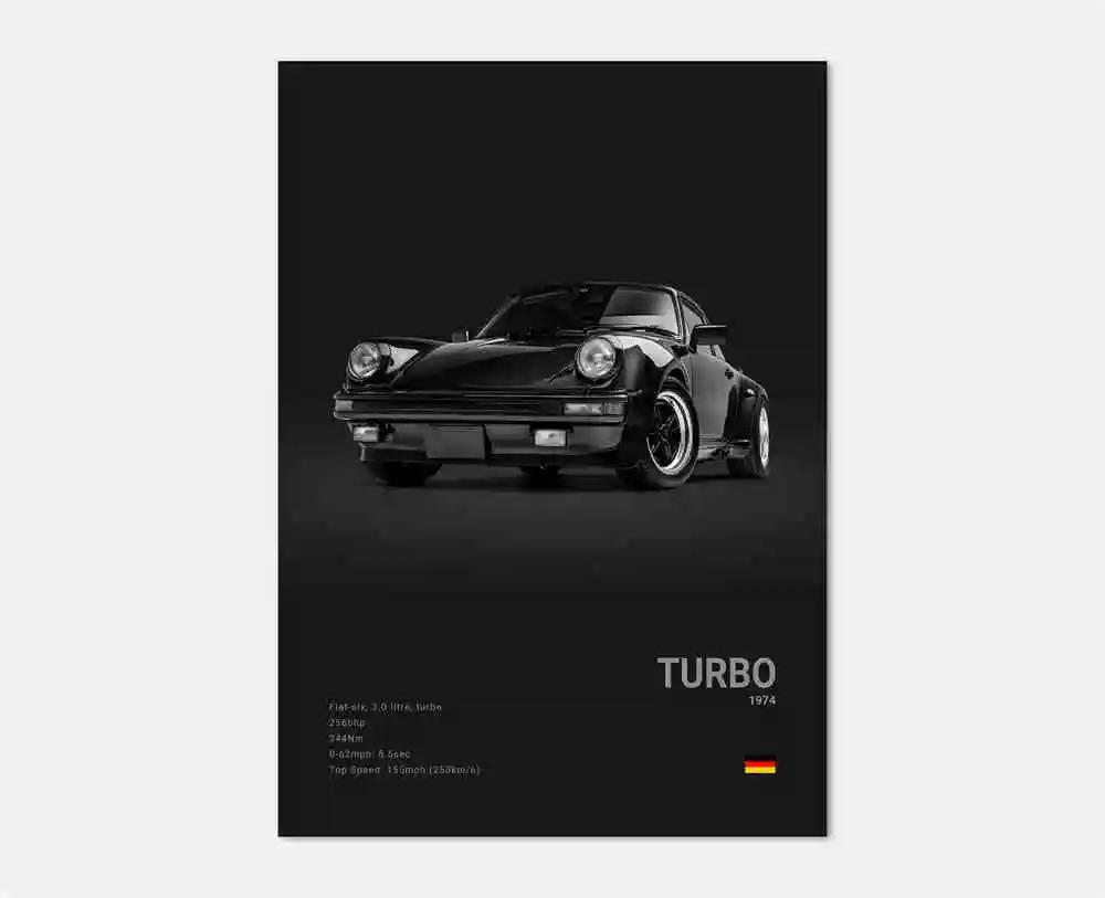 Pop Black And White German Luxury Sports Car Poster Wall Art 911 GT3 RS Turbo Canvas Print Garage Living Room Decor