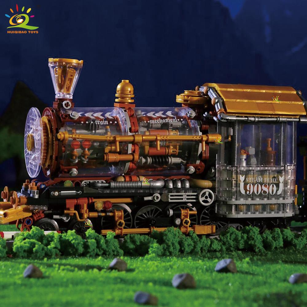 HUIQIBAO 1958PCS MOC Punk Mechanical Train Model Building Block Brick Construction Toy For Children Desk Home Decoration