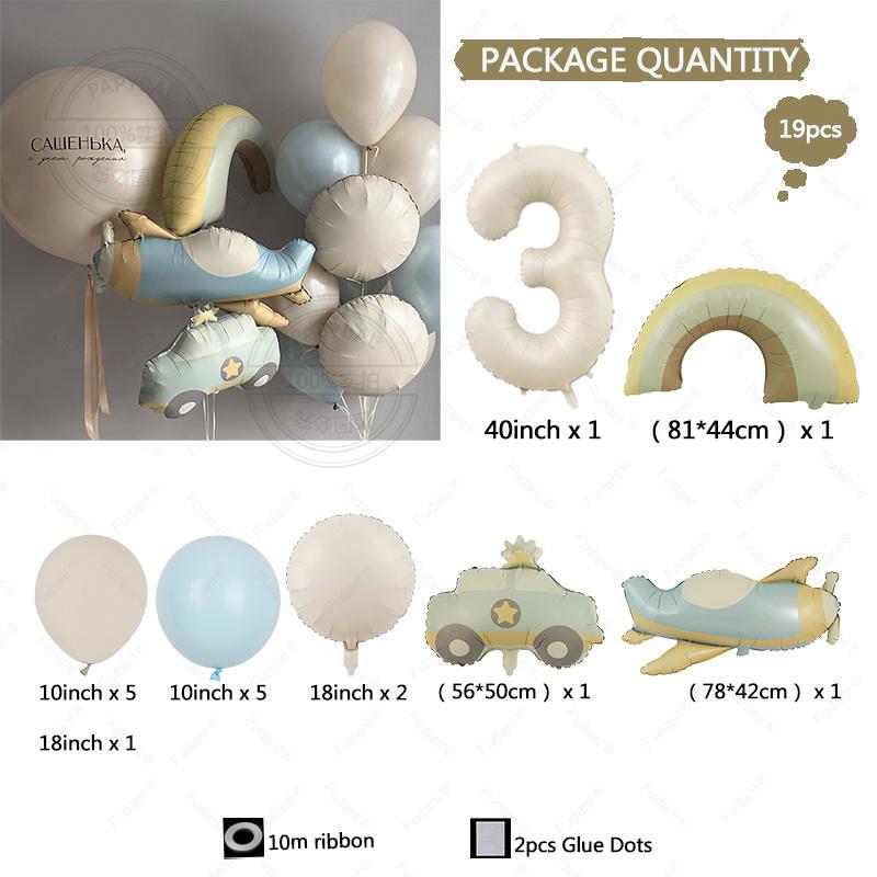 Cute matte matte car airplane rainbow aluminum film balloon set for children's birthday party decoration and accessories