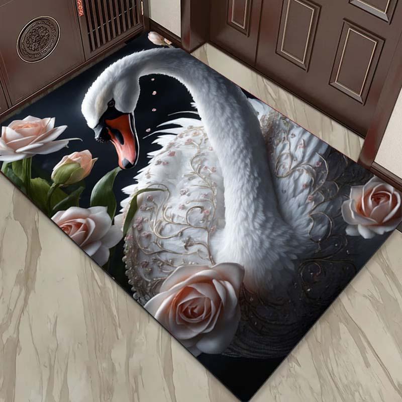Elegant Swan and Roses Rug for Living Room Decor | Luxury Home Accessories | 3D Printed Area Rugs Skid resistant carpet