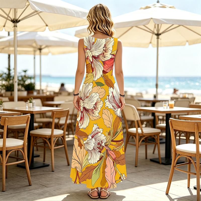 Sleeveless Maxi Dress for Women Comfortable Fabric,Bright Pattern,Versatile Style,Ideal for Daily Commute,Casual Outings & Vacation