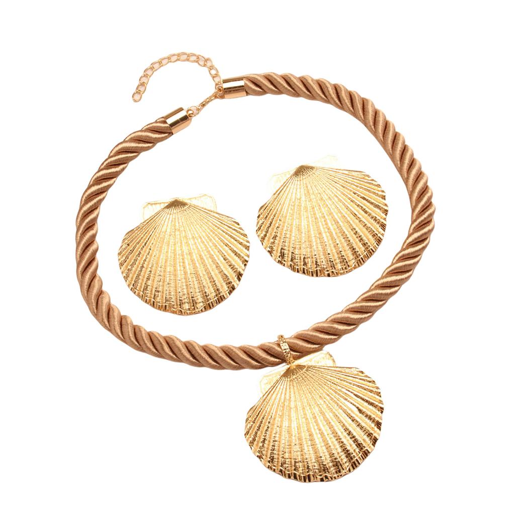Shell Pendant Necklace and Earring Set High Gloss Handmade Versatile Jewelry Stylish Accessories for Weddings and Dates