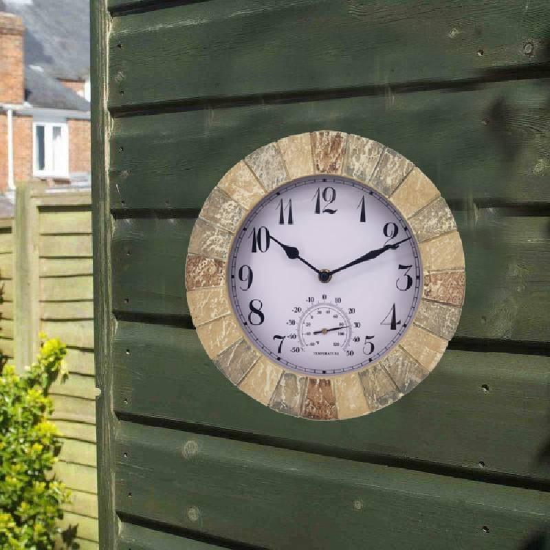 Stonegate Smart Garden Sandstone Wall Clock Thermometer Waterproof Outdoors
