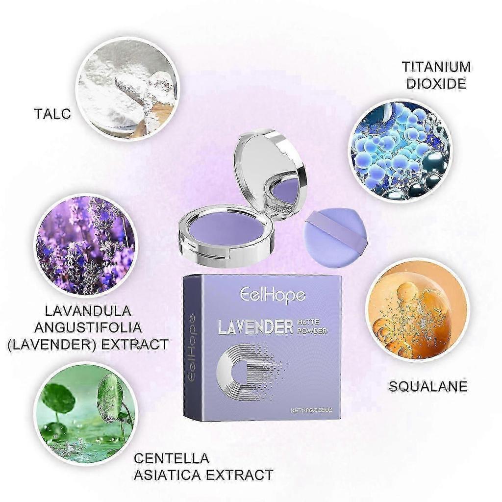 Lavendel Mattes Puder, Lavendel Mattes Puder Ölkontrolle, mit Mini-Puderquaste, Für seidige, weichzeichnende, ölregulierende, langanhaltende Make-up