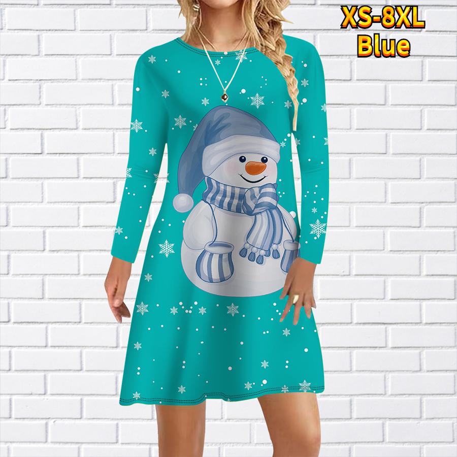 Женское повседневное платье с милым принтом снеговика — фото 8