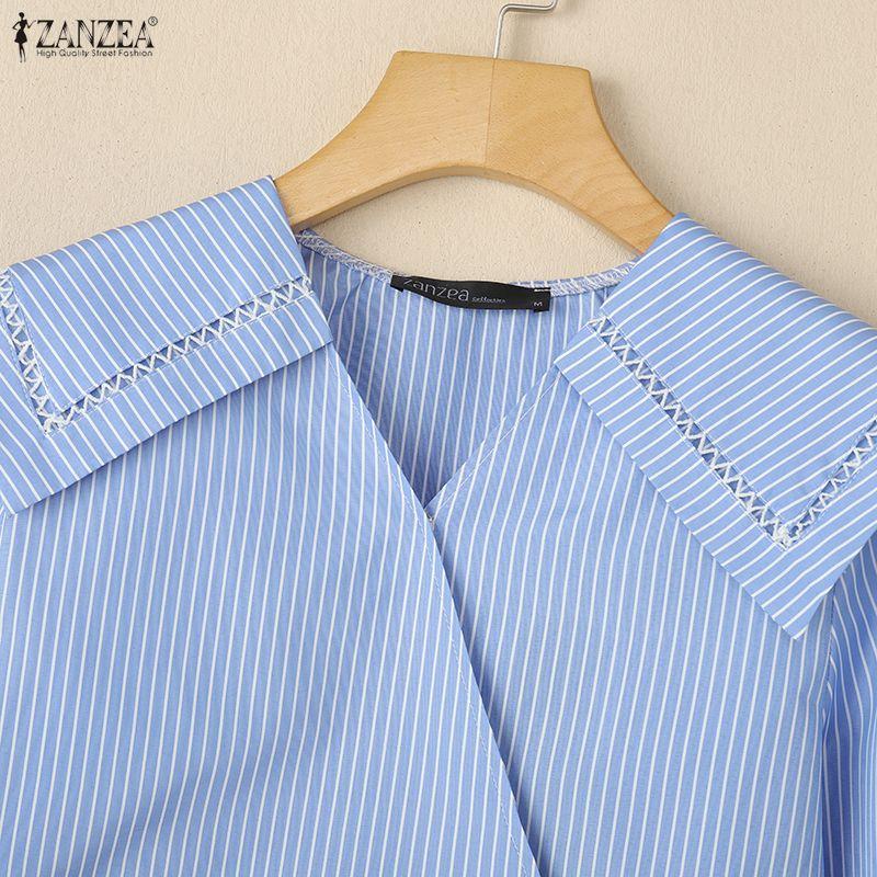 ZANZEA Women V-Neck Casual Long Sleeve Stripe Blouse