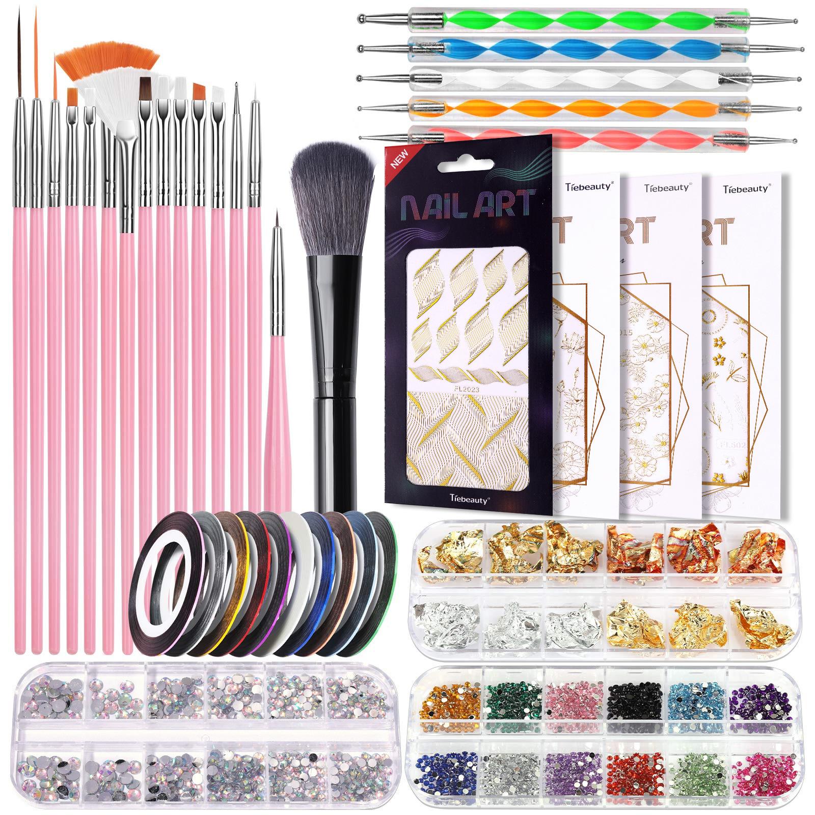 

LINMANDA Инструменты для дизайна ногтей 3D Набор для украшения ногтей с кистями для дизайна ногтей, доттерами, лентами для дизайна ногтей для домашнего использования розовый