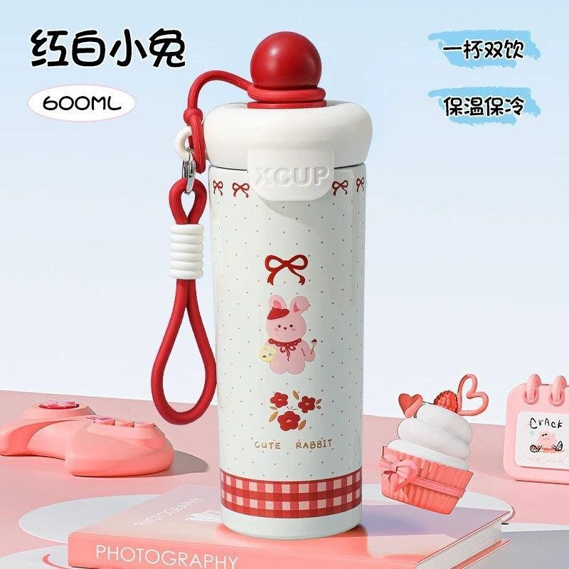 Water Bottle Animal Cartoon Float Cup Stainless Steel Vacuum Thermos Cup Rope Water Cup