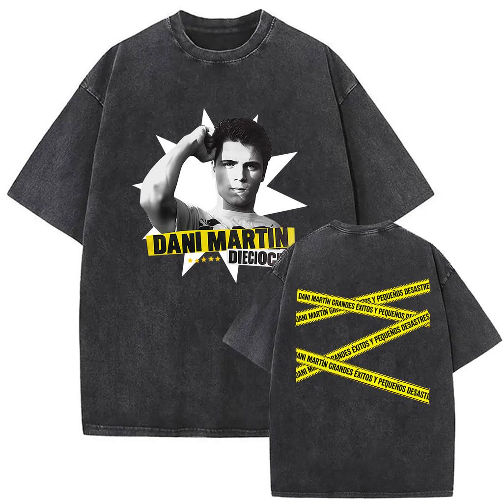 Rapper Dani Martin Lo Que Me De La Gana Tour Vintage Washed T Shirts Men Women Pop Fans Fashion Clothing Oversized Tshirt