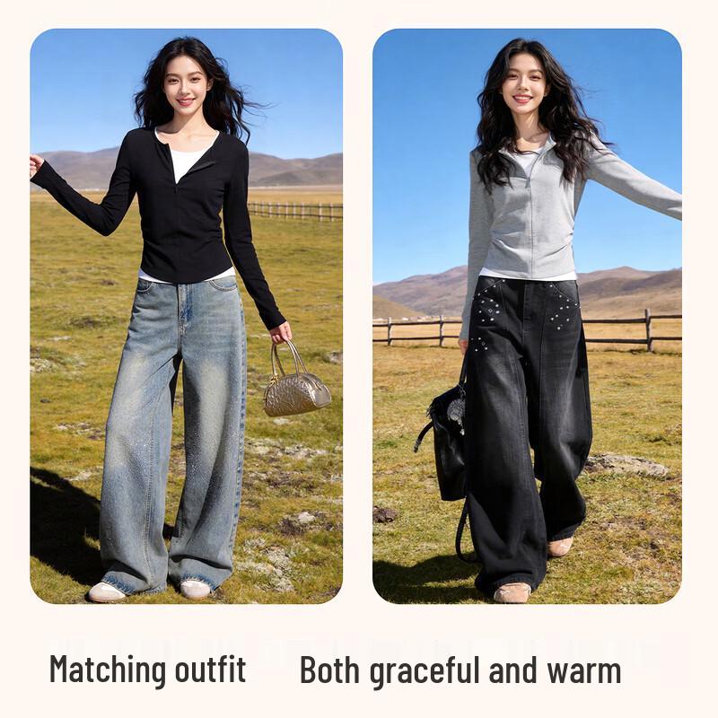 Baleno Women's Half-Zip Faux Two-Piece Long Sleeve T-Shirt